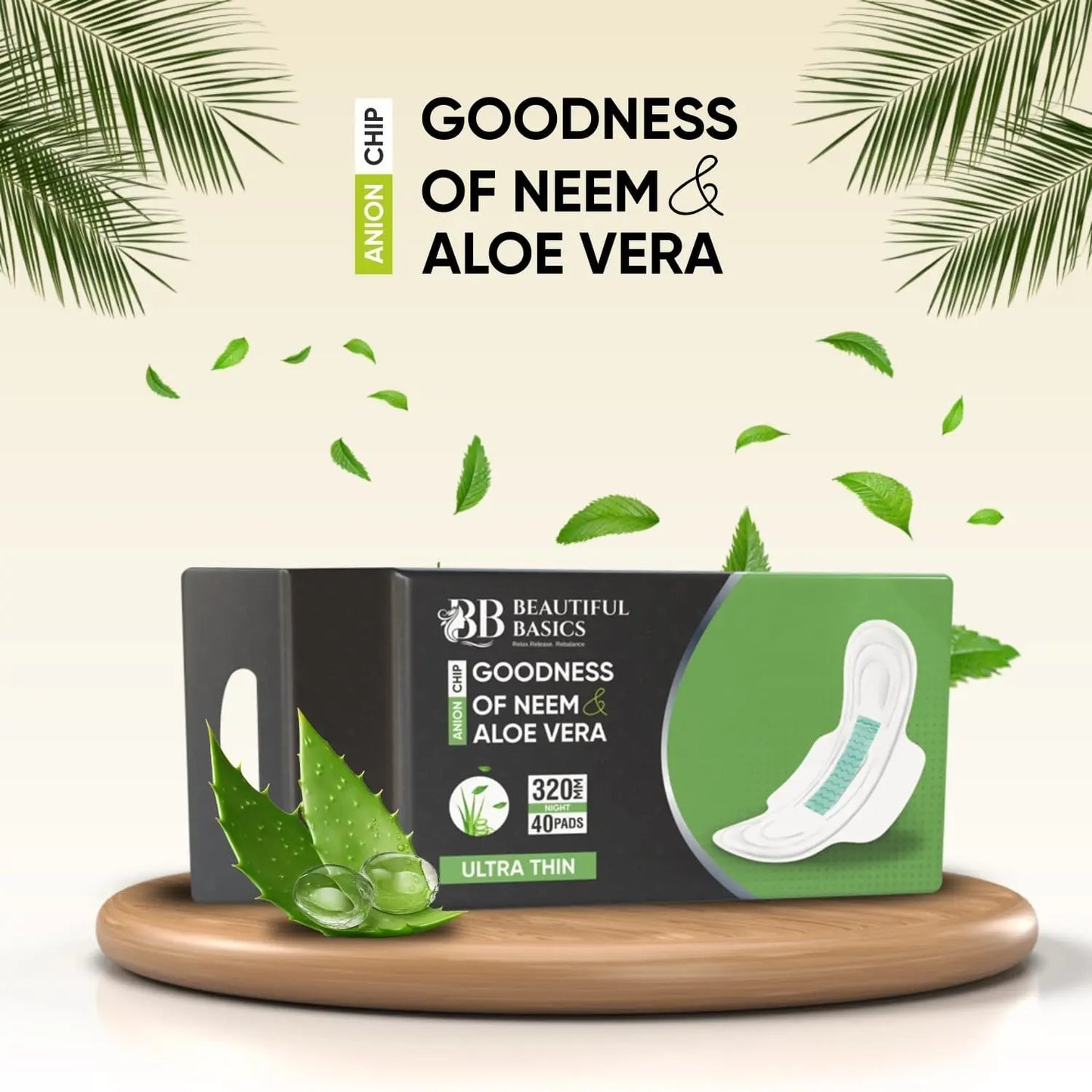 Neem & Aloe Vera Sanitary Pads – Ultra - Thin, 320mm with Anion Chip, 5X Absorbency – 36 Pads - Chestore