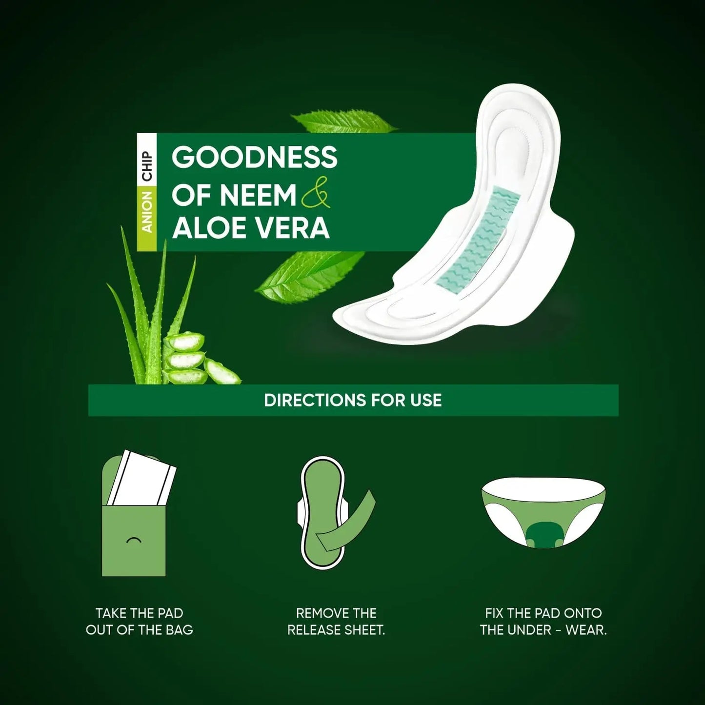 Neem & Aloe Vera Sanitary Pads – Ultra - Thin, 320mm with Anion Chip, 5X Absorbency – 36 Pads - Chestore