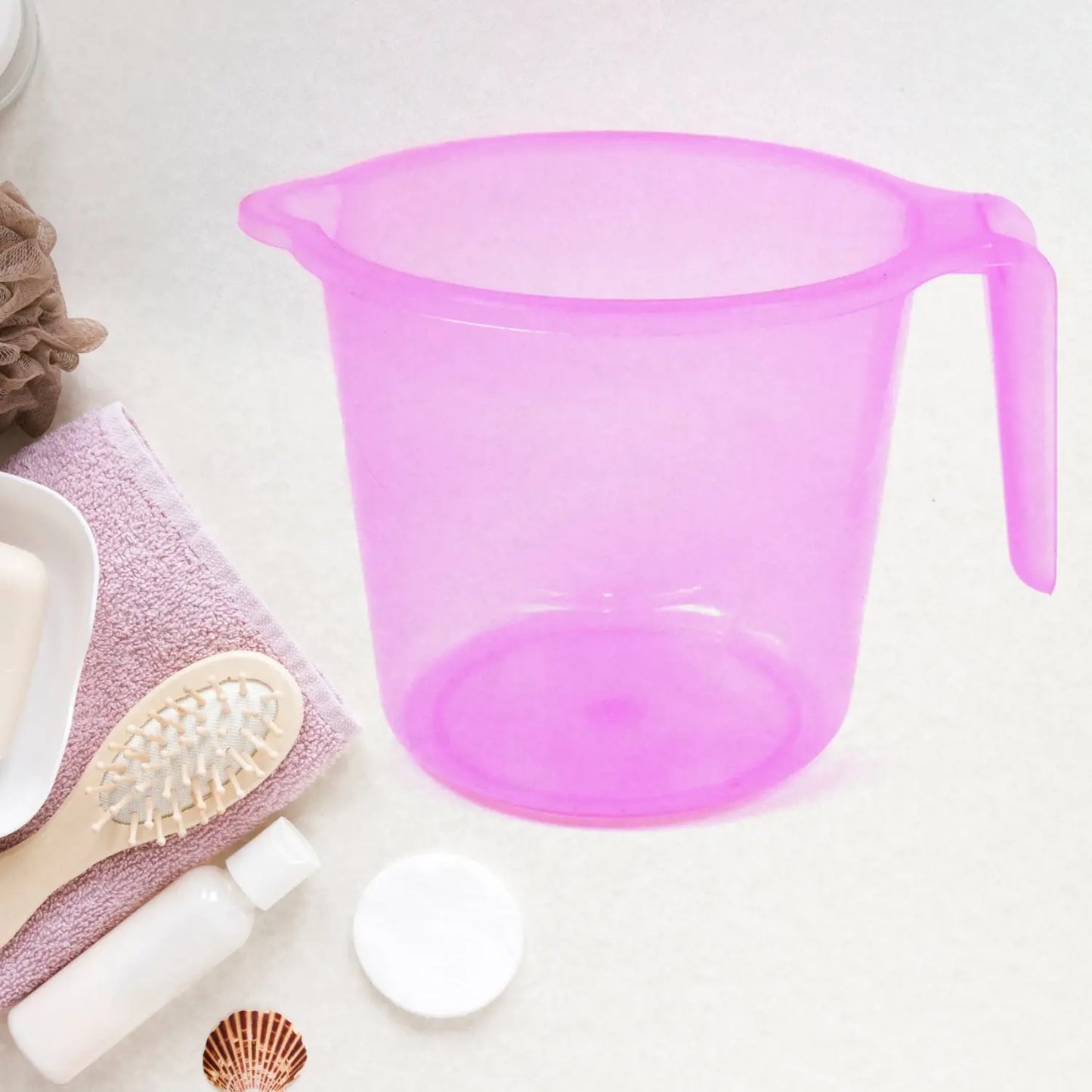 Plastic Round Transparent Bath Mug – 1200ml (5 Pcs) - Durable & Stylish - Chestore