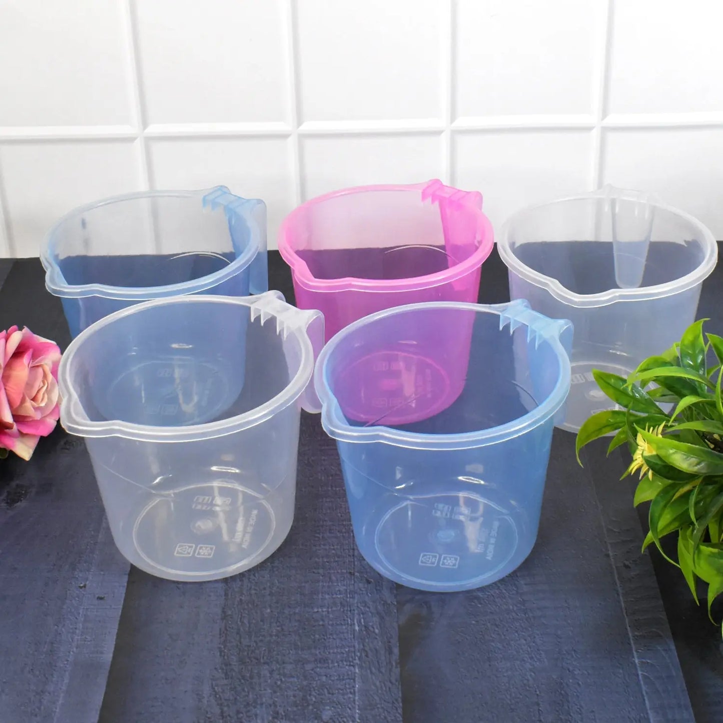 Plastic Round Transparent Bath Mug – 1200ml (5 Pcs) - Durable & Stylish - Chestore