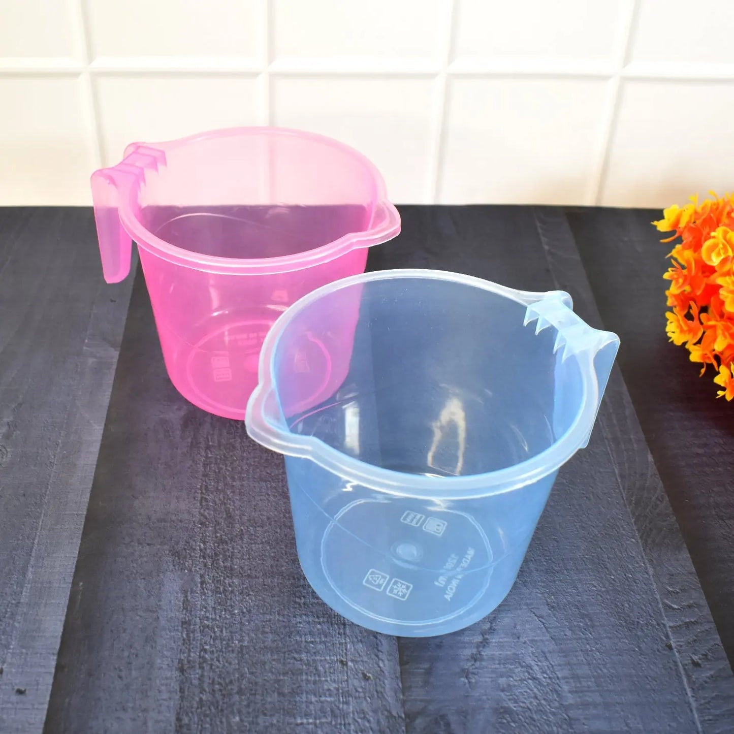 Plastic Round Transparent Bath Mug – 1200ml (5 Pcs) - Durable & Stylish - Chestore