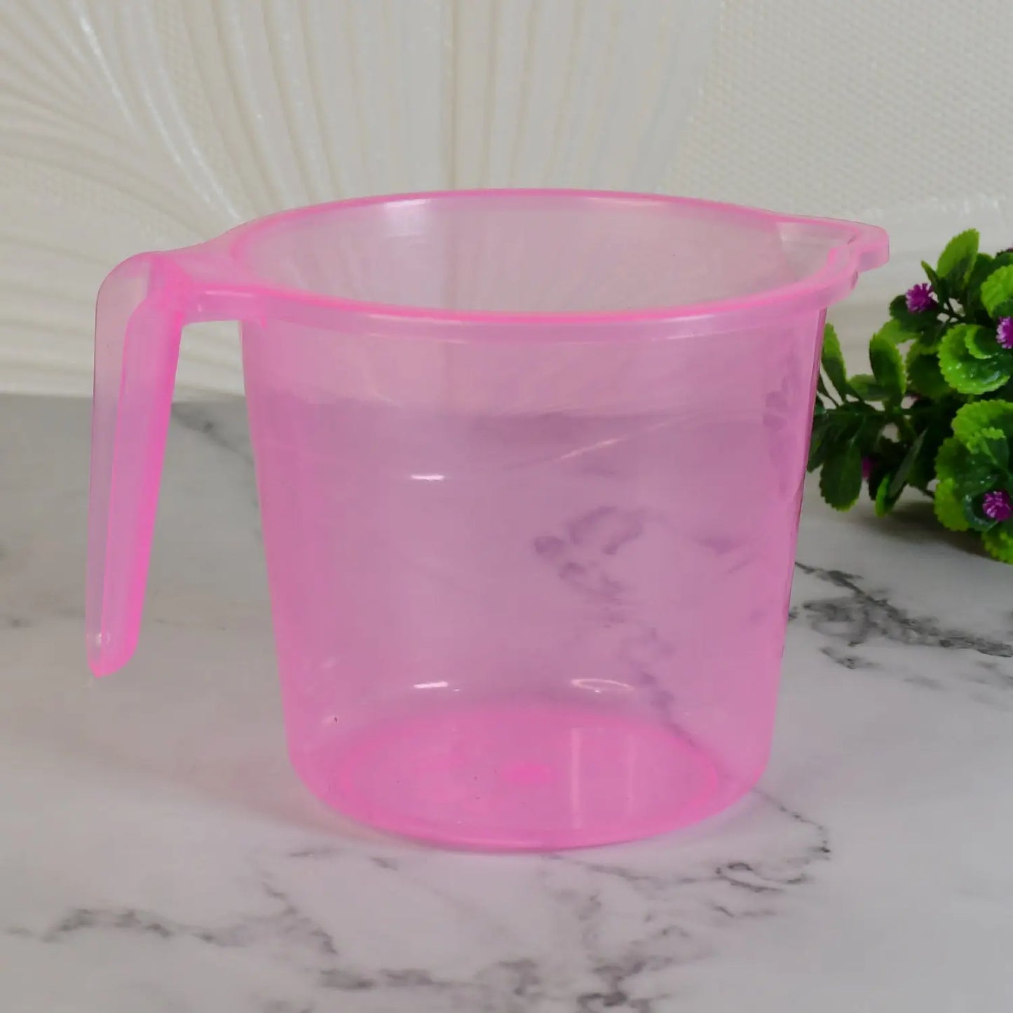 Plastic Round Transparent Bath Water Mug – 1200ml (Mix Color) - Chestore