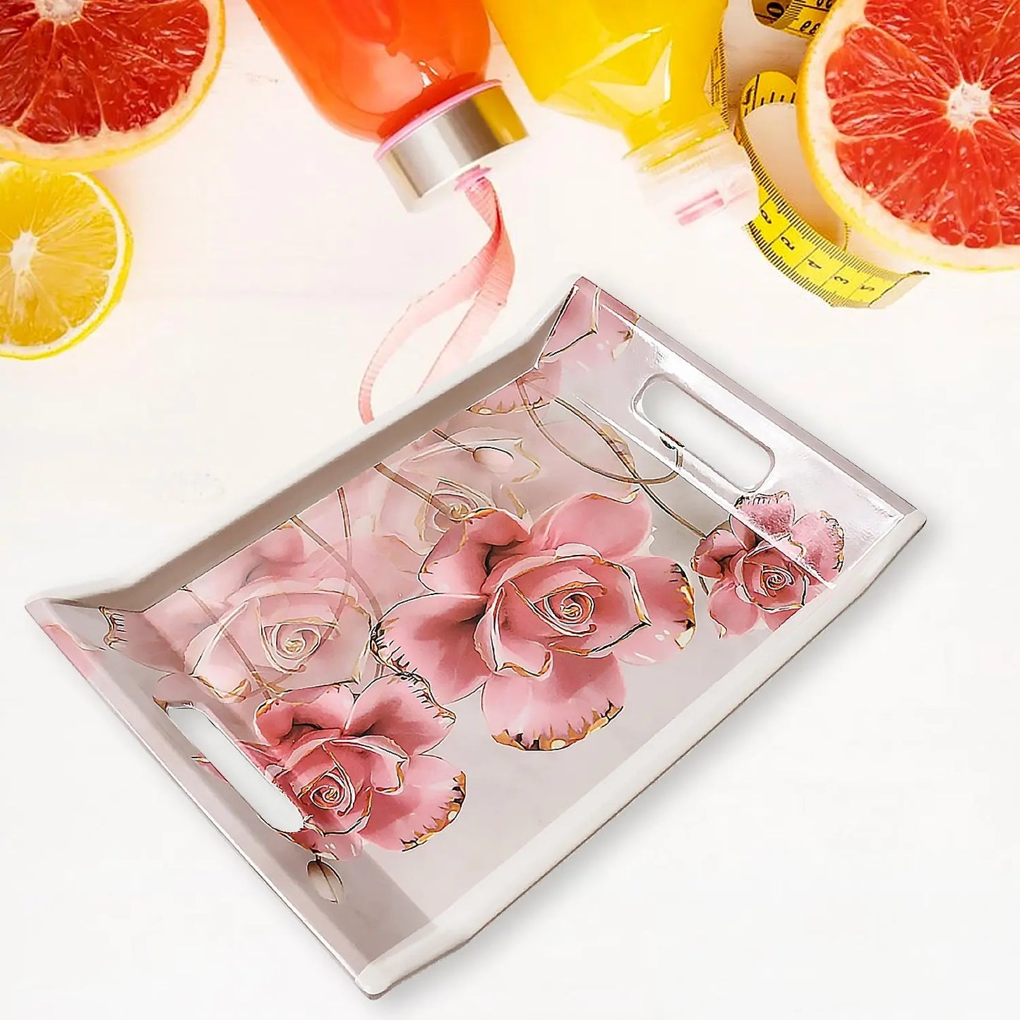Plastic Rectangular Serving Tray Set (3 Pcs) – Elegant Floral Design - Chestore