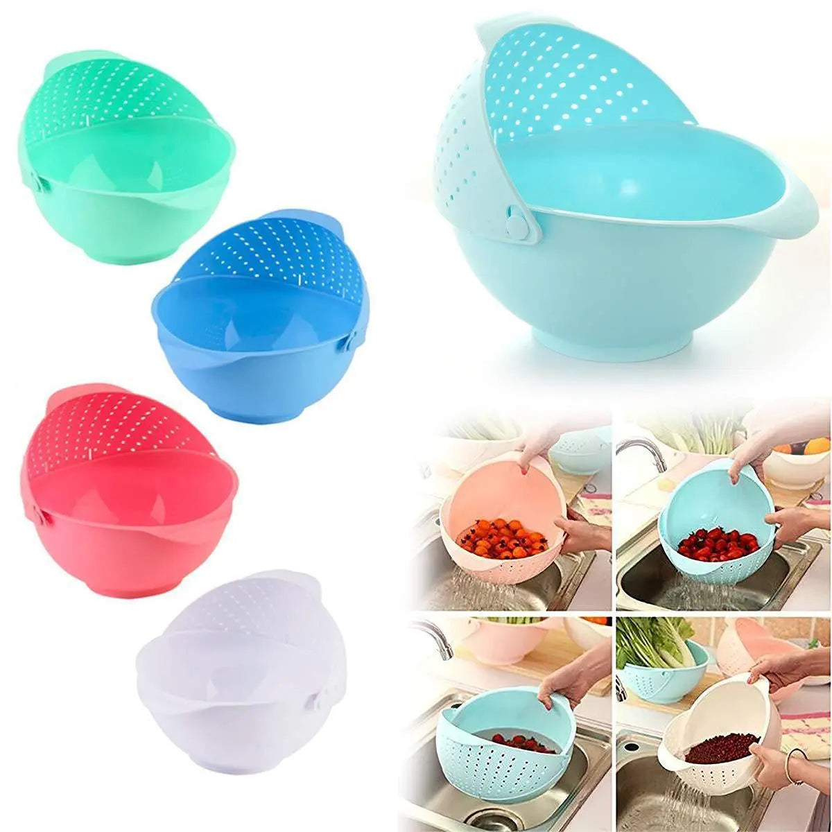 Plastic Revolving Multi - Functional Wash Basket – Rice, Vegetables & Fruits - Chestore