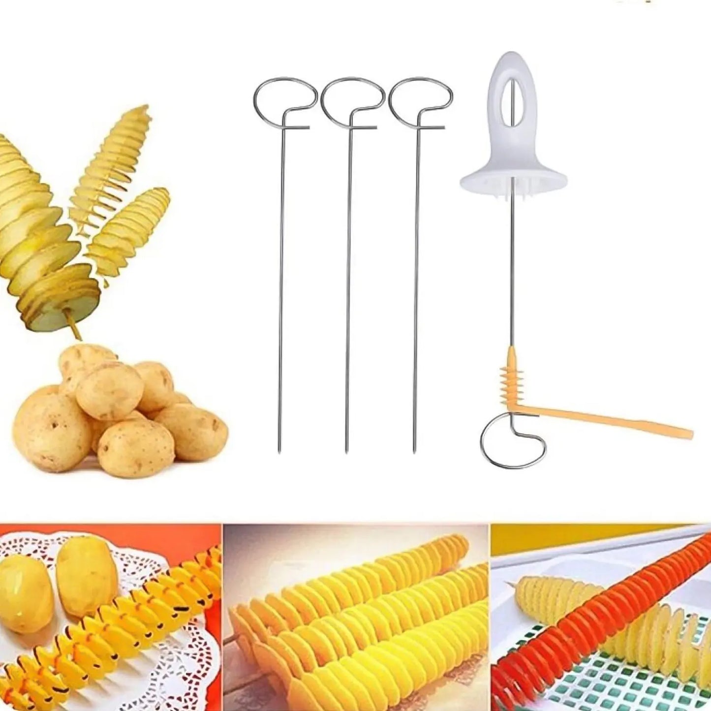 Potato Spiral Cutter | DIY Twister Slicer with 4 Skewers - Chestore