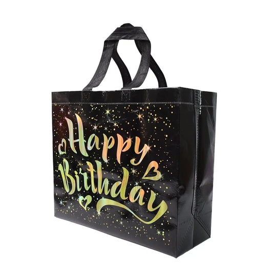 Birthday Gift Bag with Gold Shiny Stars – Reusable Party Gift Bag - Chestore