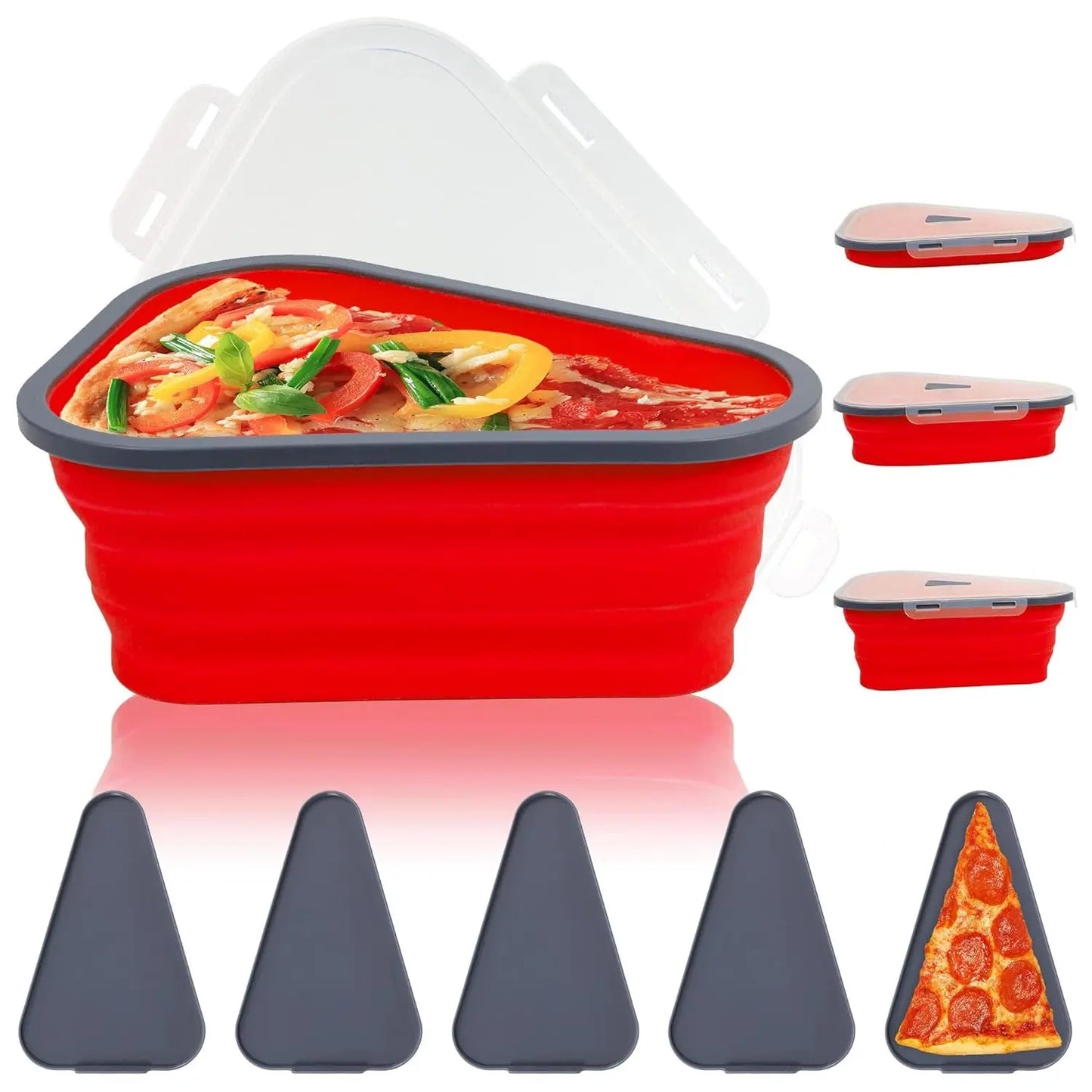 Reusable Pizza Storage Containers with 5 Microwavable Serving Trays | Expandable & Adjustable Silicone Pizza Packing Container - Chestore