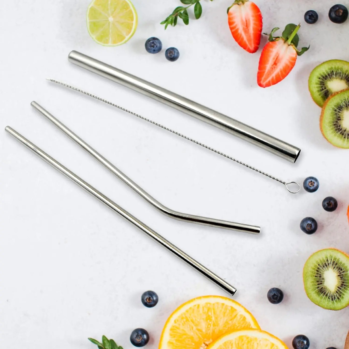 Reusable Stainless Steel Straws Set – 4 PCS Metal Drinking Straws with Travel Case & Cleaning Brush (Eco - Friendly) - Chestore