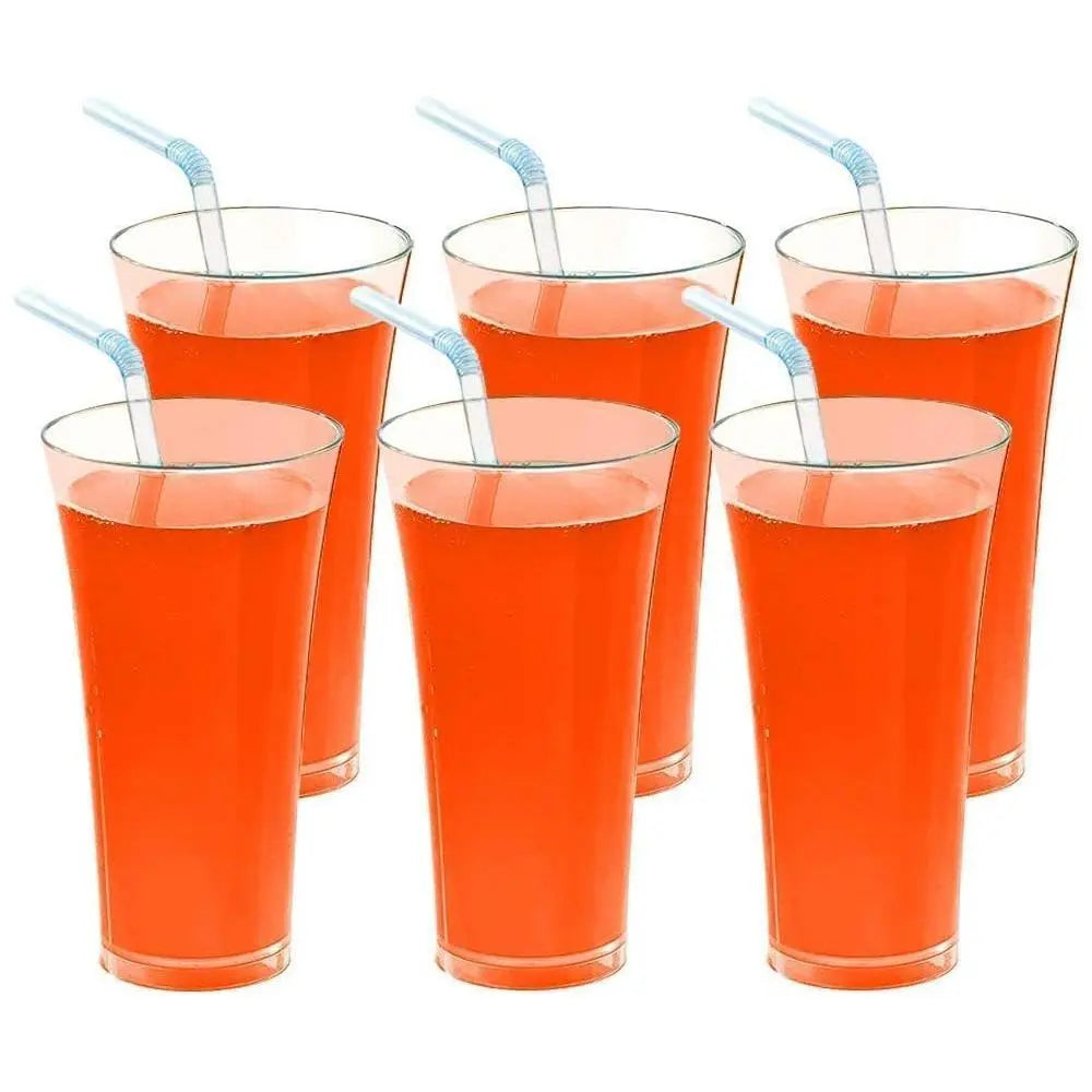 Stylish Transparent Juice Glasses Set | 300ml Plastic Glasses (6 Pcs) - Chestore
