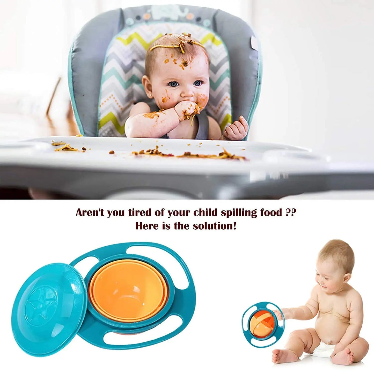 Rotating Baby Bowl | Spill - Proof Toddler Feeding Bowl for Mess - Free Meals - Chestore