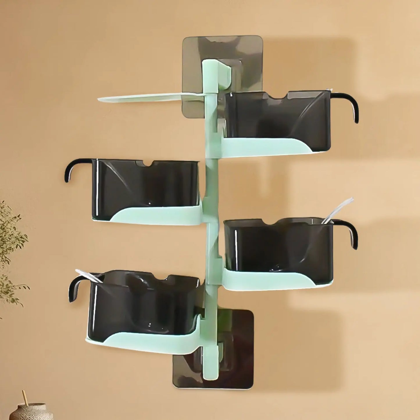 Rotating Spice Jars – 5 - Tier Vertical Seasoning Box with Spoons - Chestore