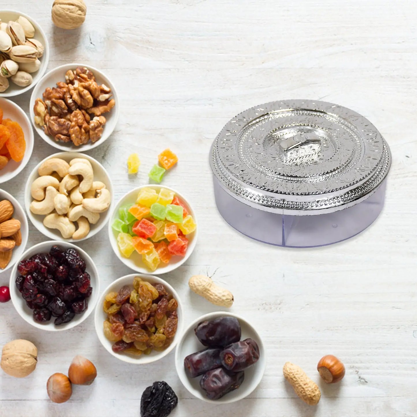 Round Smiley 4 - Compartment Storage Box - Kitchen & Home Organizer - Chestore