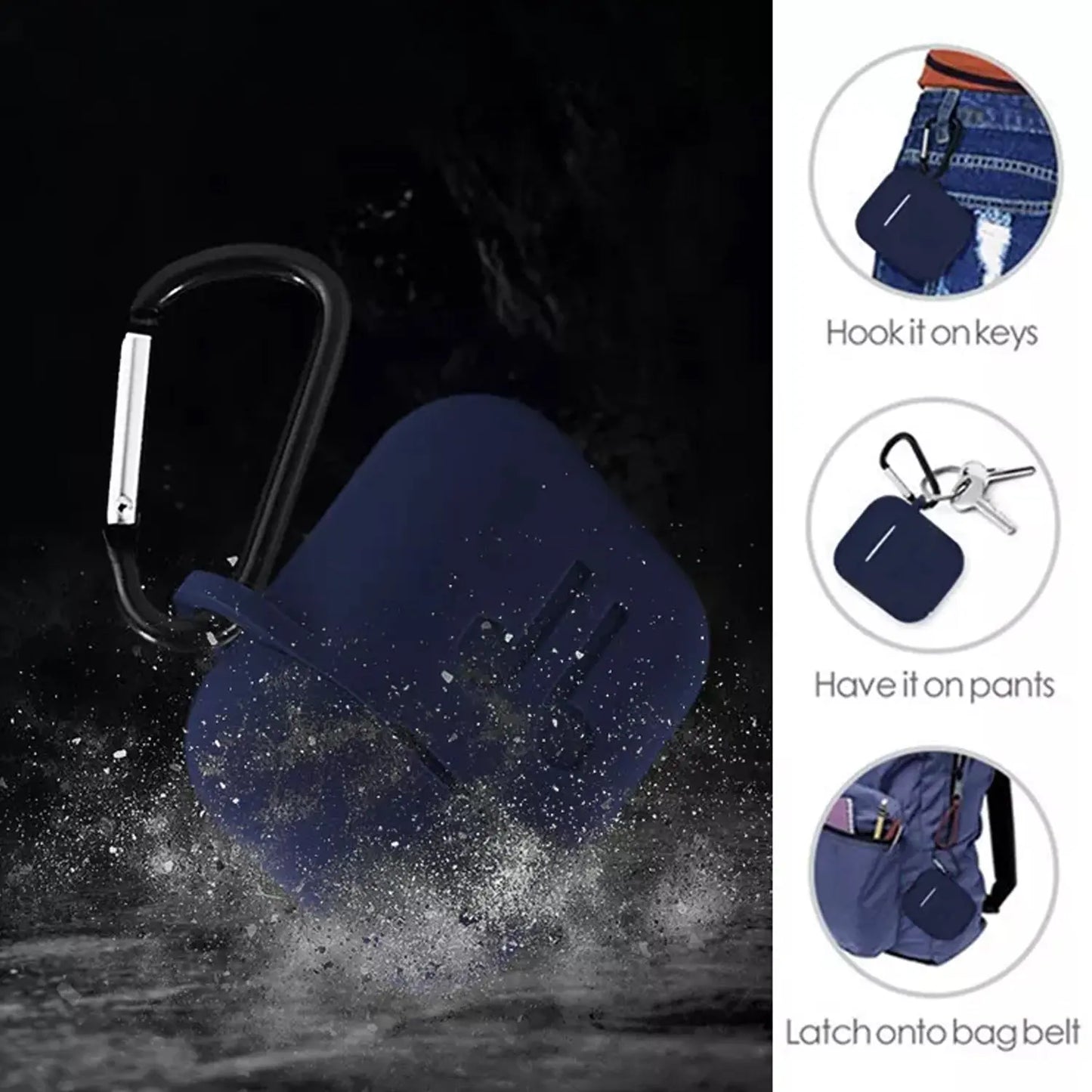 Silicone Shockproof Wireless Headphones Carrying Box Cover with Metal Keychain 🎧🔒 - Chestore