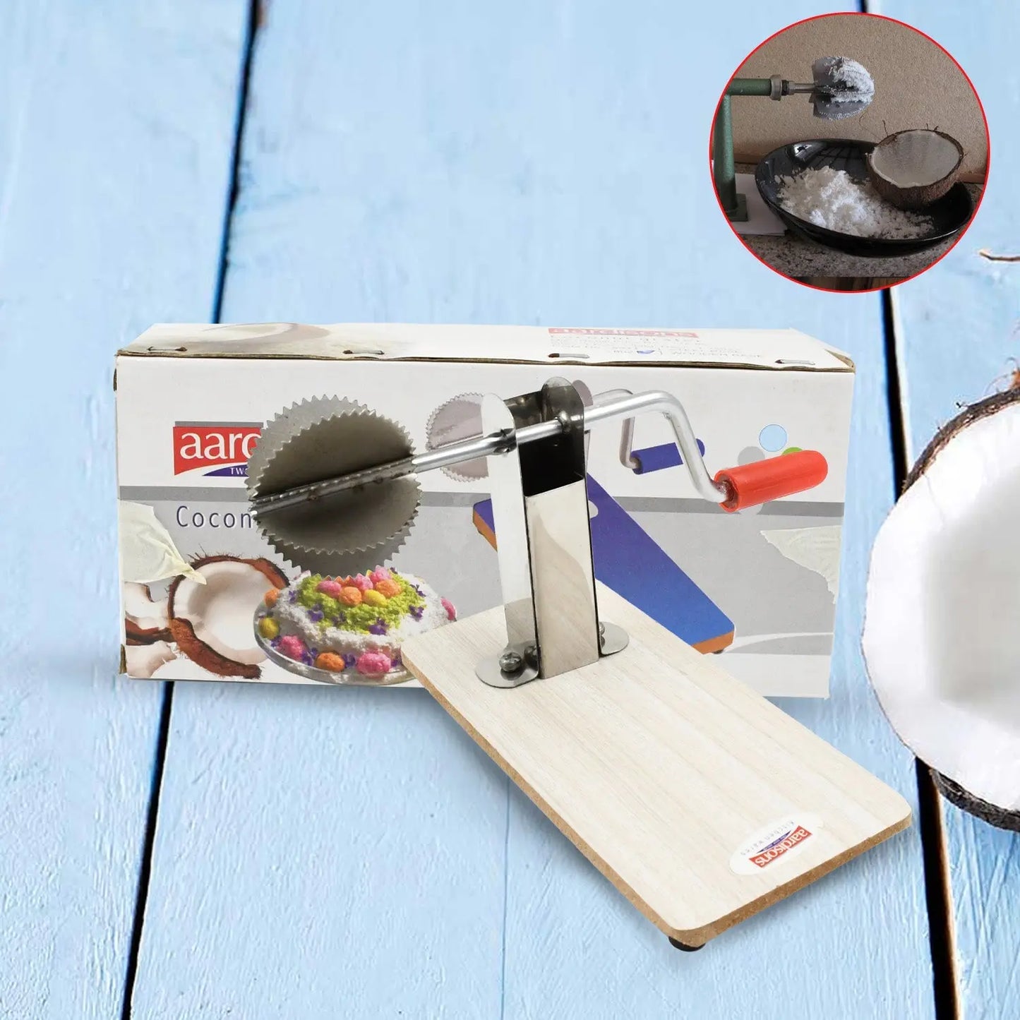 Stainless Steel Coconut Scraper with Wooden Base – Easy & Efficient - Chestore