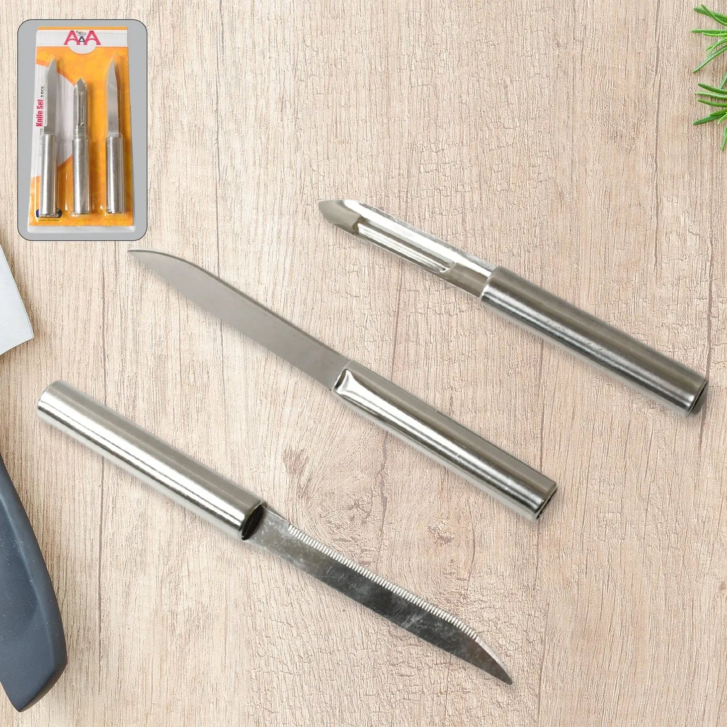 Stainless Steel Multipurpose Cutting Knives – 3 Pack, Non - Slip Handle - Chestore