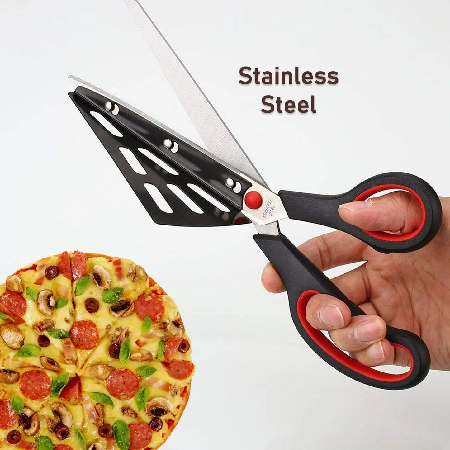 Stainless Steel Pizza Cutter Scissors with Removable Spatula – Easy & Mess - Free Slicing - Chestore