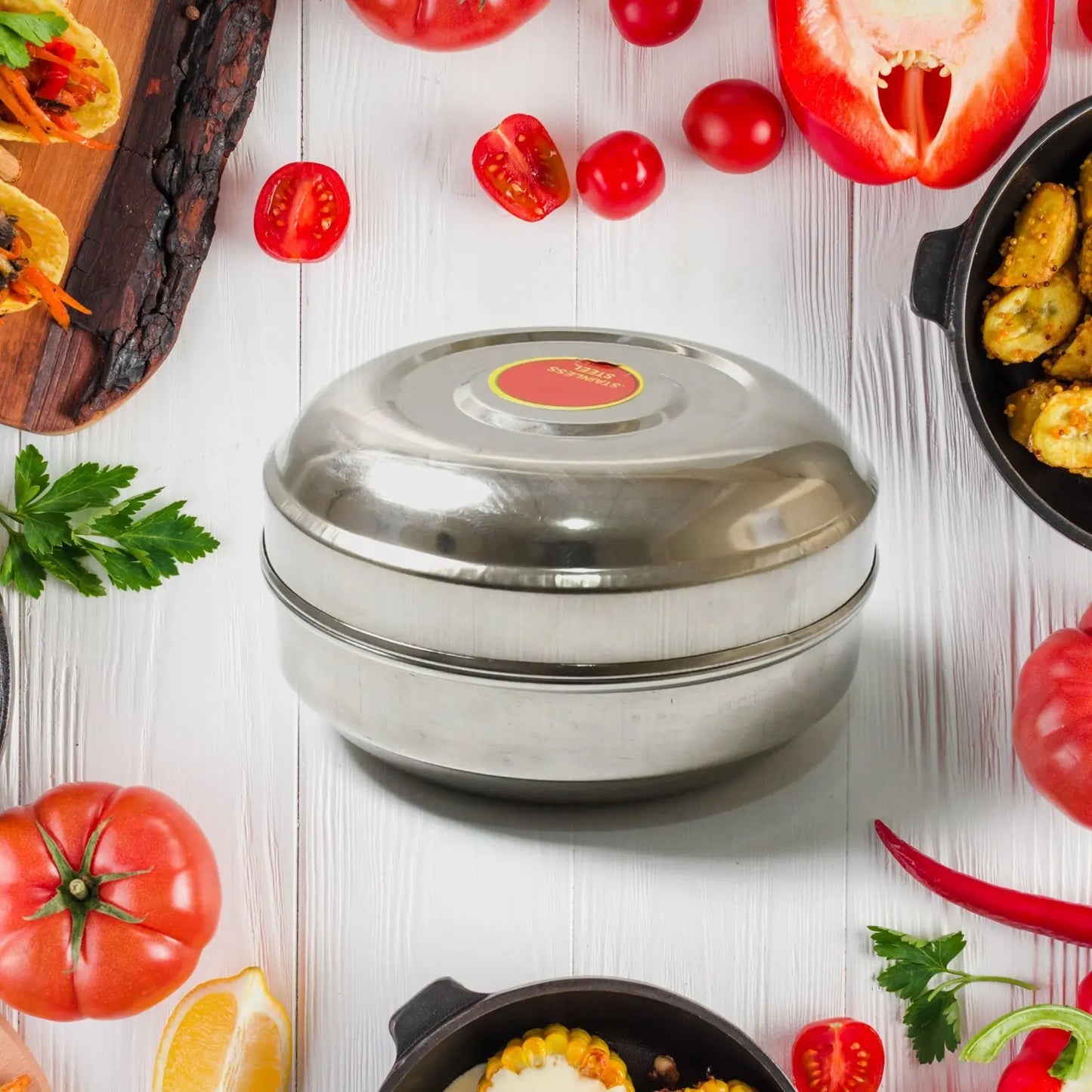 Stainless Steel Round Tiffin Box – Multi - Purpose Lunch Box for Kids & Adults 🎒🍱✨ - Chestore