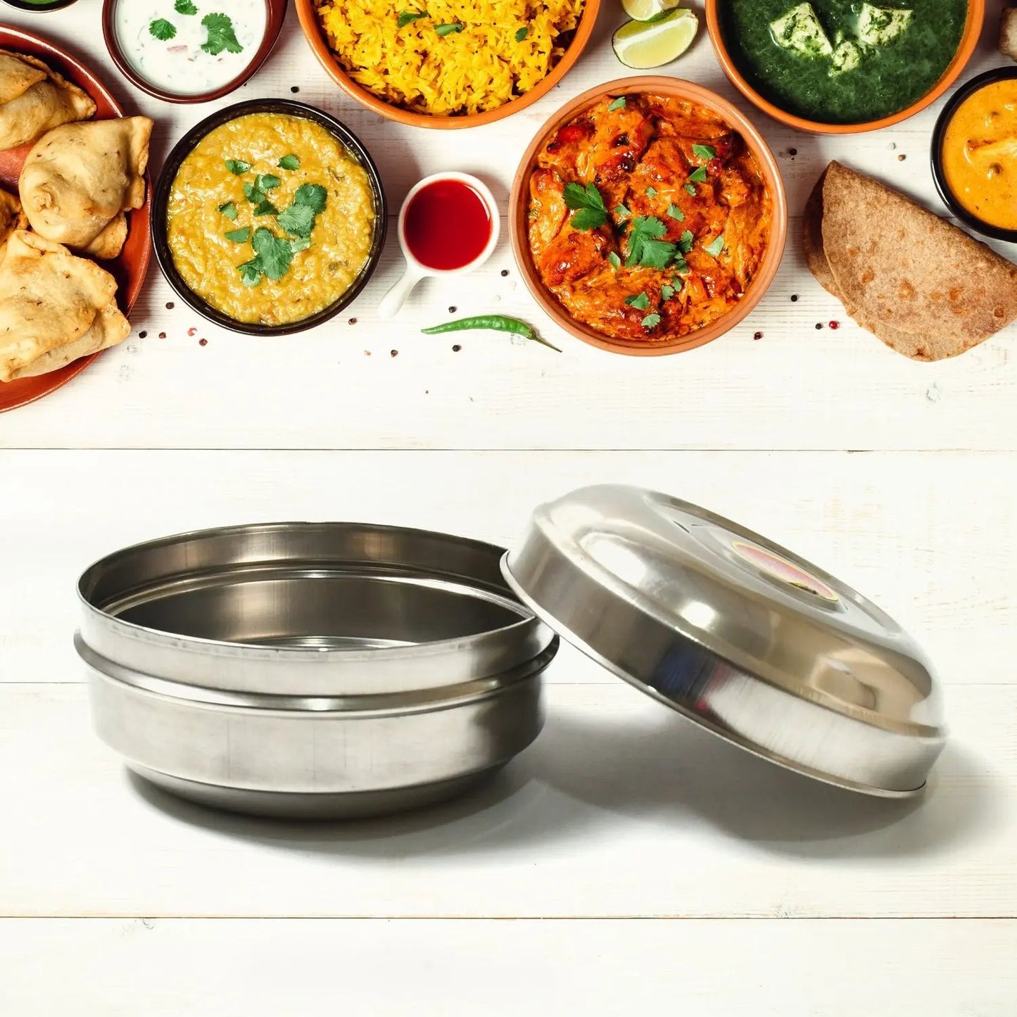 Stainless Steel Round Tiffin Box – Multi - Purpose Lunch Box for Kids & Adults 🎒🍱✨ - Chestore