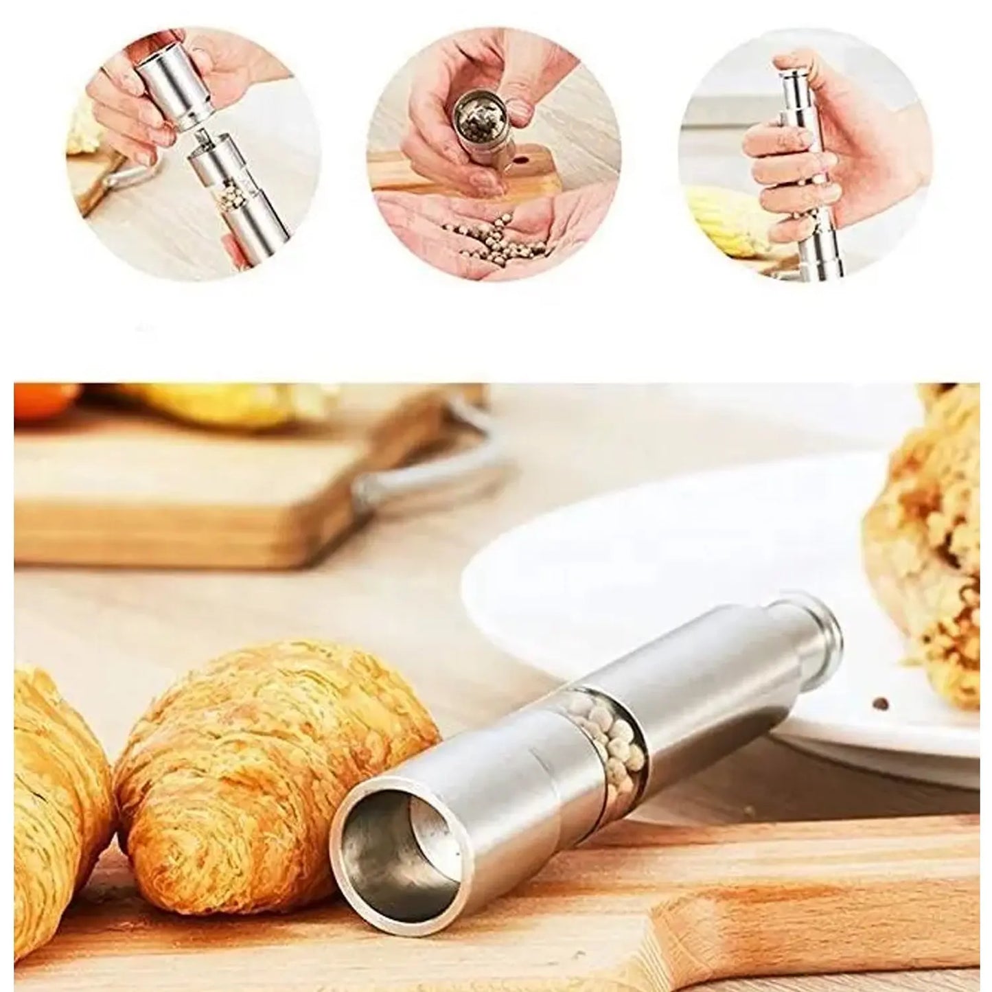 Stainless Steel Thumb Presser Salt & Pepper Grinder – One - Handed Spice Mill - Chestore