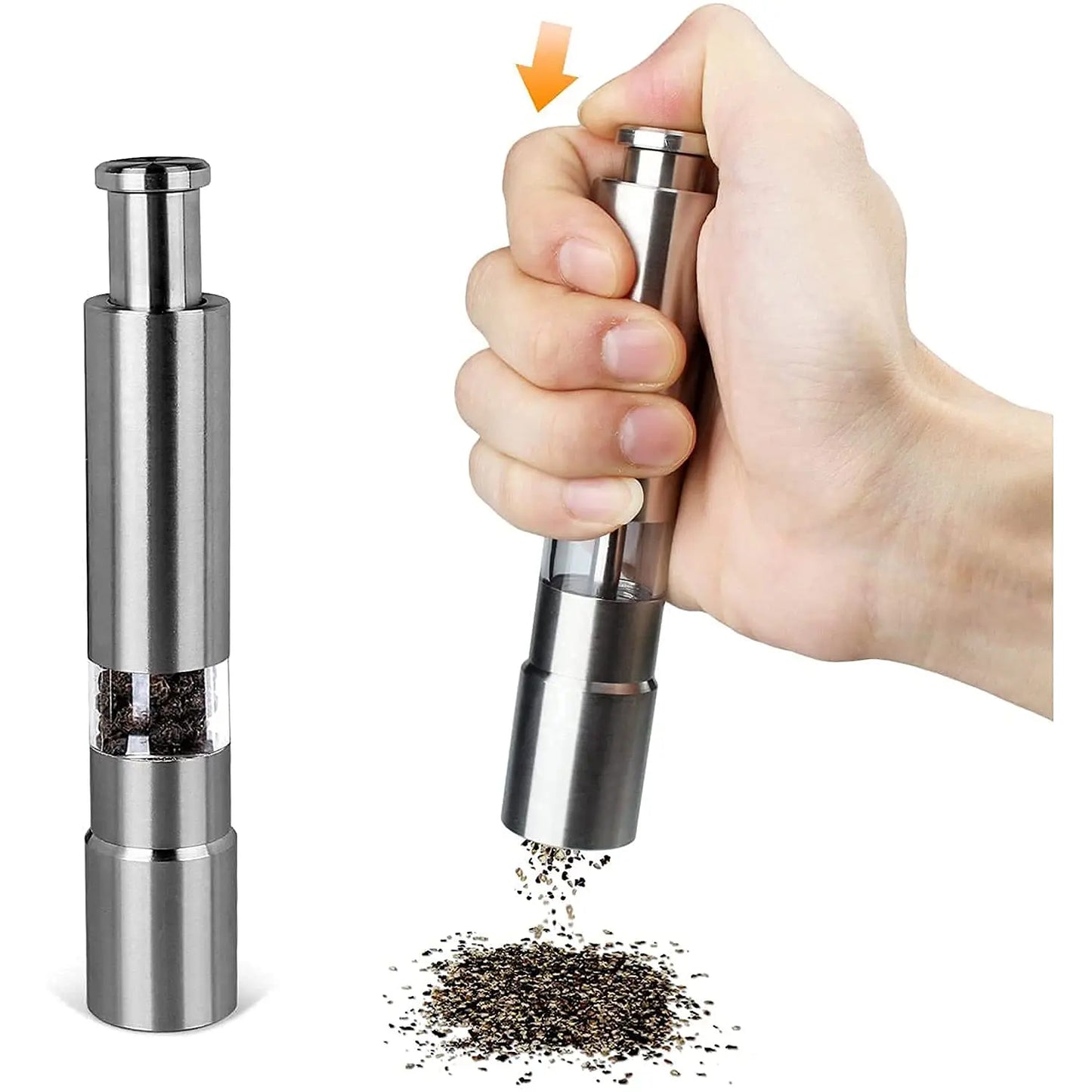 Stainless Steel Thumb Presser Salt & Pepper Grinder – One - Handed Spice Mill - Chestore