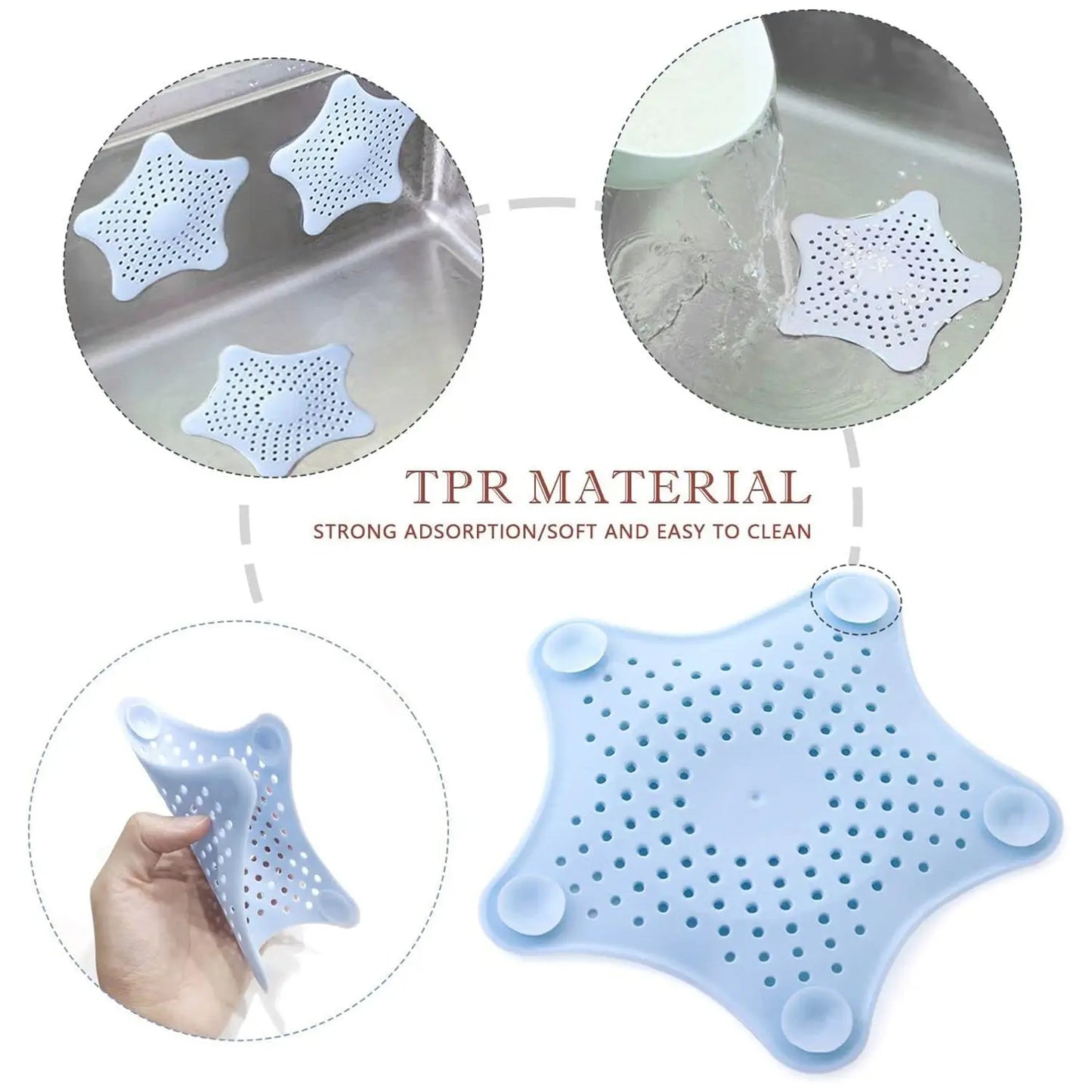 Star - Shaped Suction Cup Sink Drain Strainer | Hair Stopper & Filter for Kitchen & Bathroom (1 PC) - Chestore