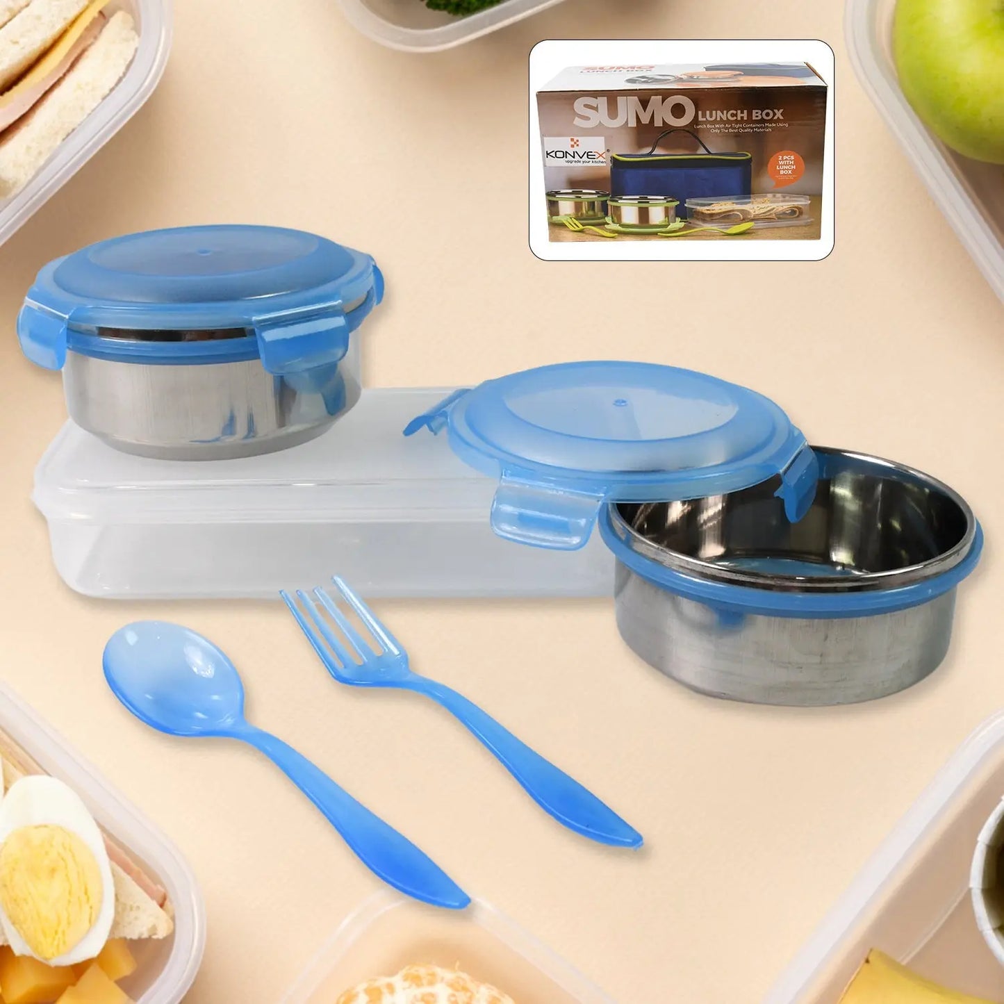 🍱 Sumo Lunch Box with Lunch Bag – 2 Pc Plastic Lunch Box + Spoon & Fork Set - Chestore