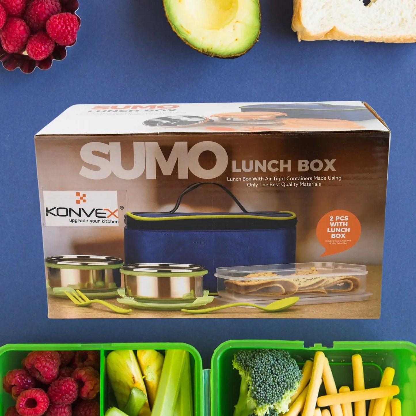 🍱 Sumo Lunch Box with Lunch Bag – 2 Pc Plastic Lunch Box + Spoon & Fork Set - Chestore