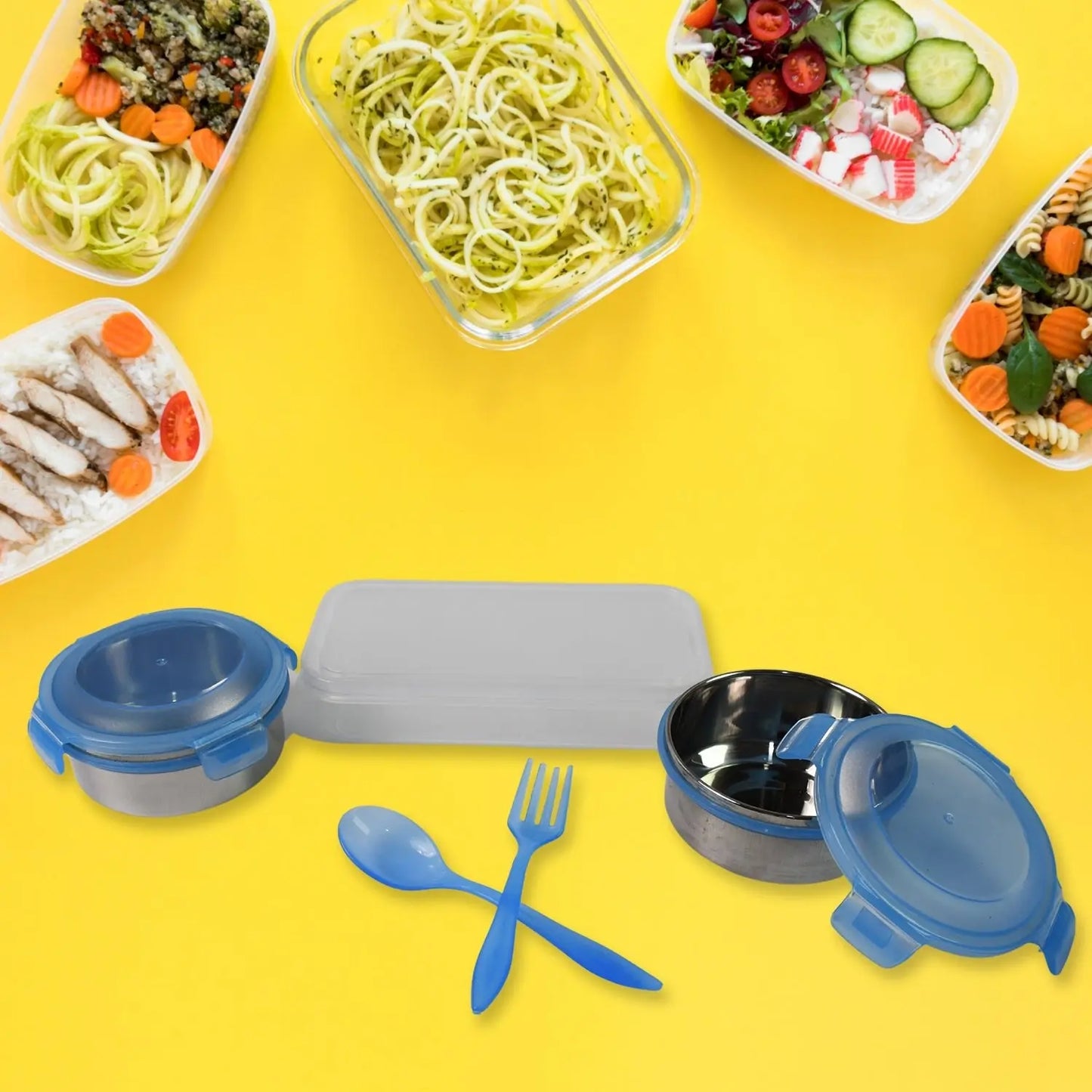🍱 Sumo Lunch Box with Lunch Bag – 2 Pc Plastic Lunch Box + Spoon & Fork Set - Chestore