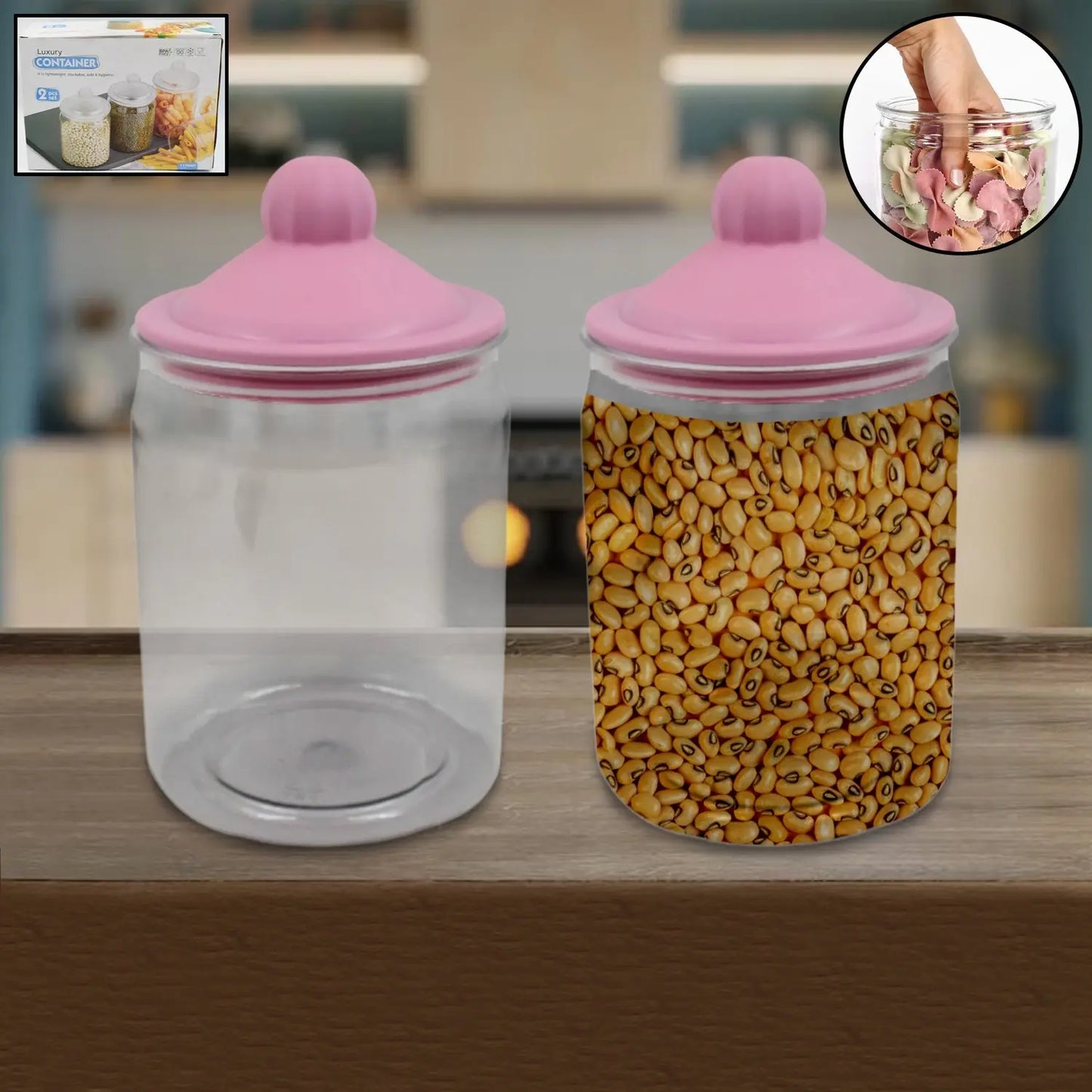 Transparent Kitchen Plastic Container Jar Set – 2 Pcs (1100ml) | Airtight & Durable - Chestore