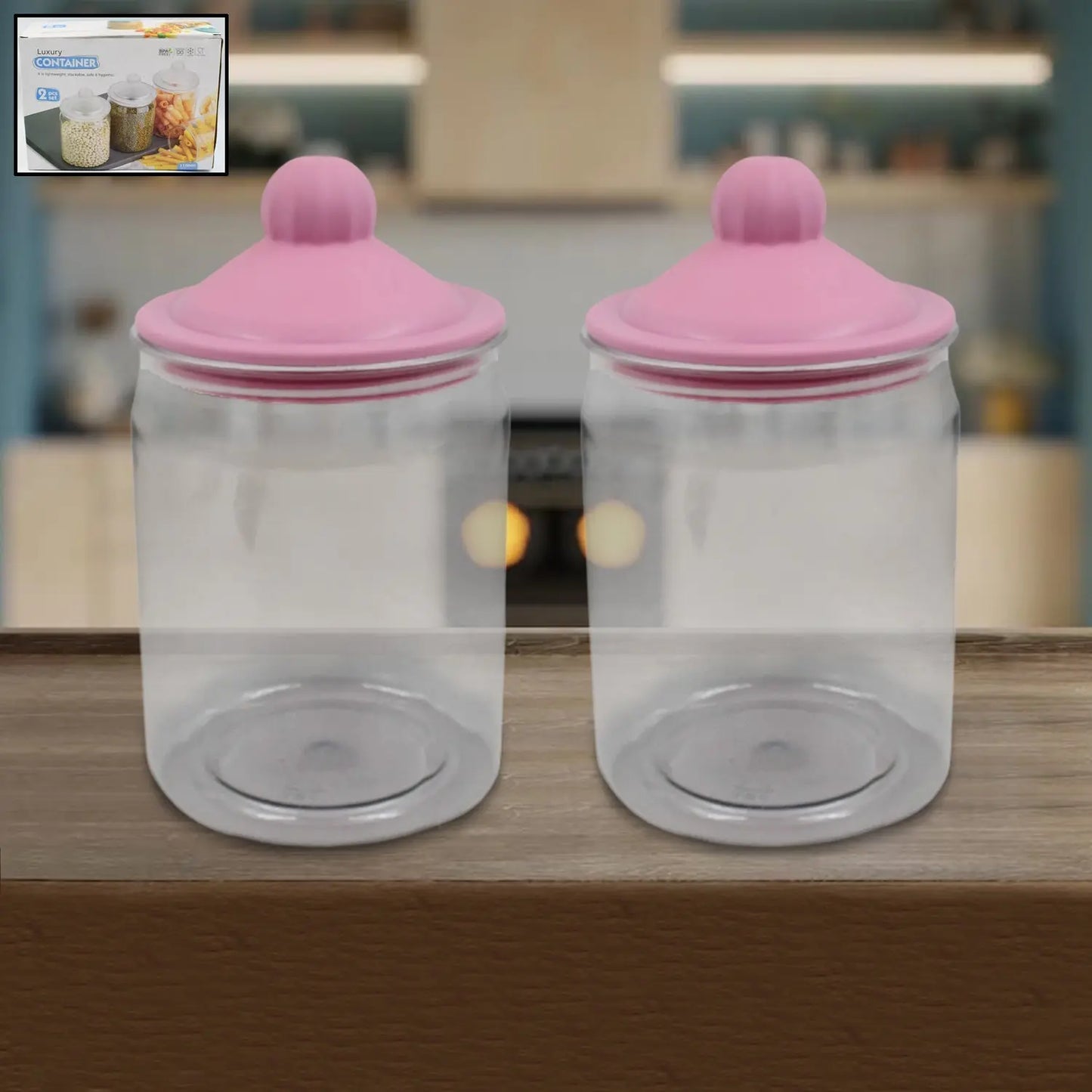 Transparent Kitchen Plastic Container Jar Set – 2 Pcs (1100ml) | Airtight & Durable - Chestore