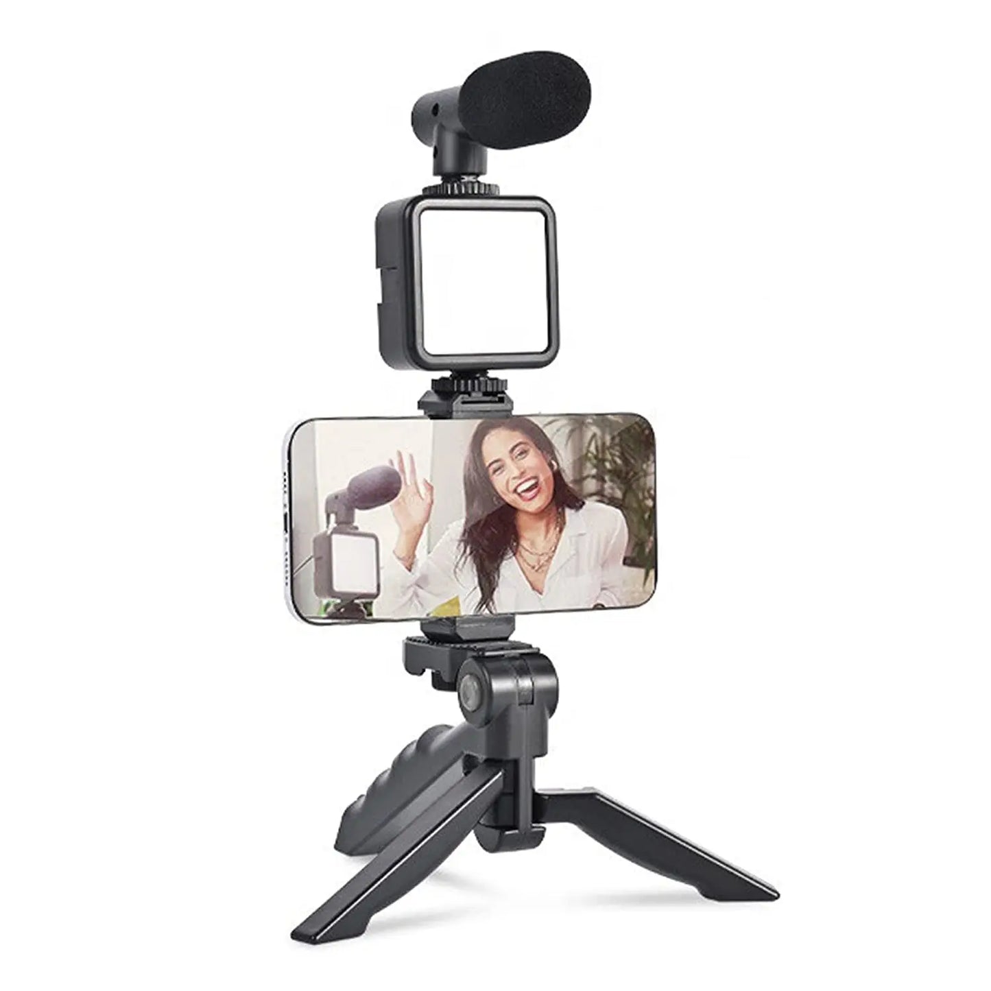 Vlogging Kit for Video Making – Mini Tripod, Mic, LED Light, and Phone Holder for Creators 🎥🎤 - Chestore