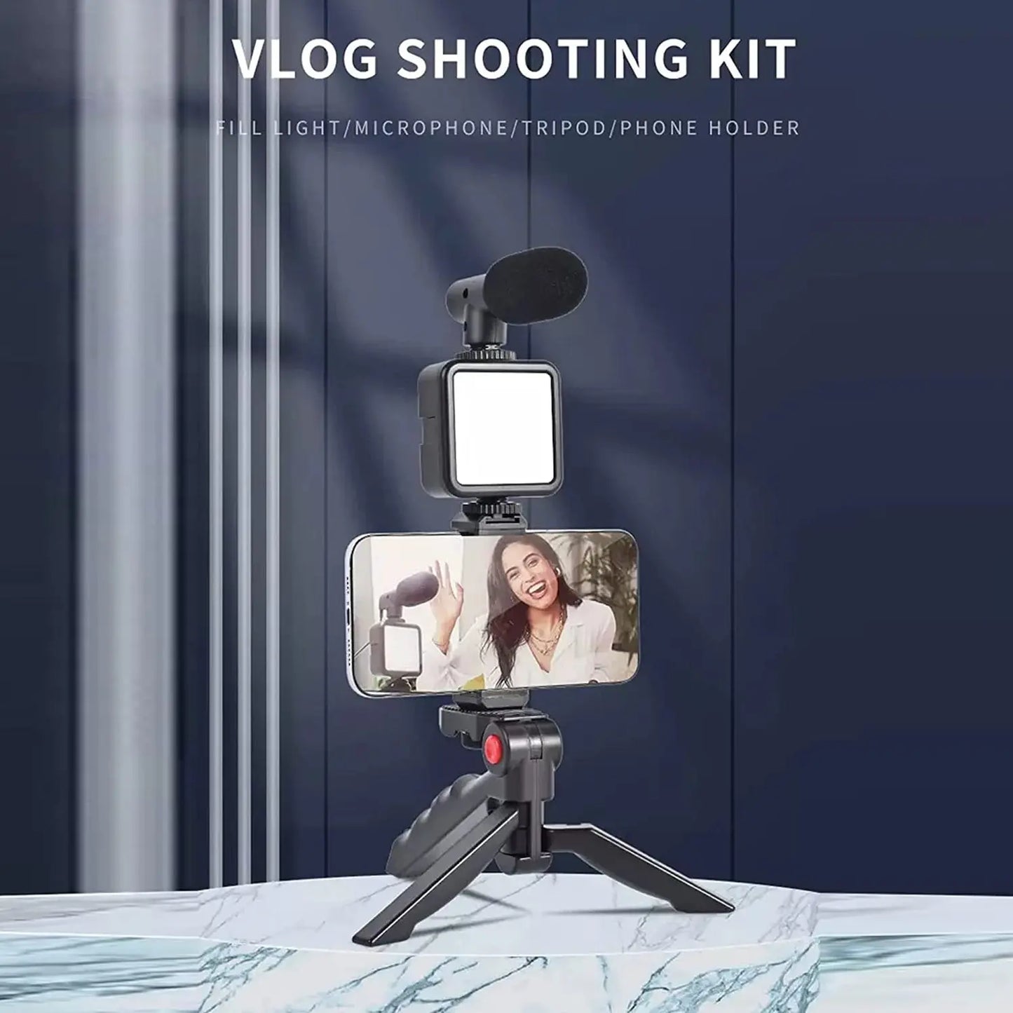 Vlogging Kit for Video Making – Mini Tripod, Mic, LED Light, and Phone Holder for Creators 🎥🎤 - Chestore