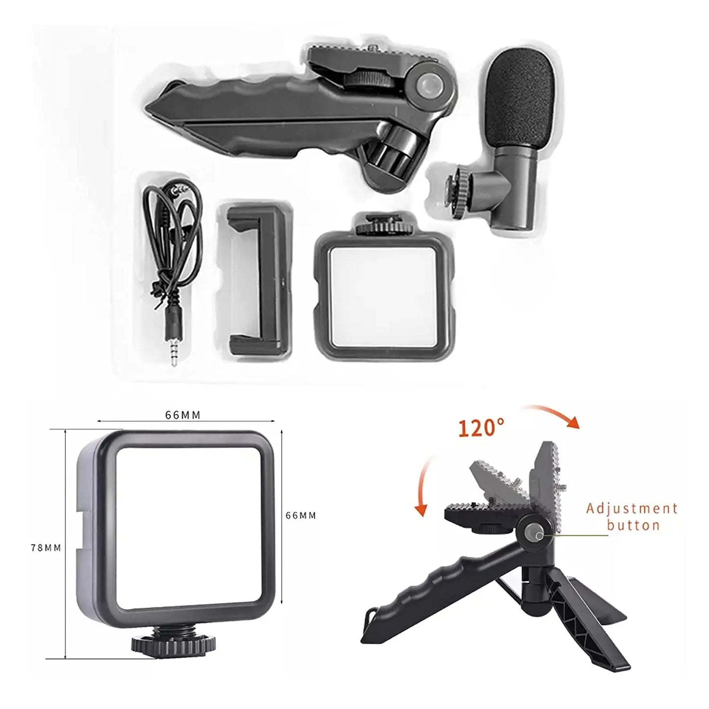 Vlogging Kit for Video Making – Mini Tripod, Mic, LED Light, and Phone Holder for Creators 🎥🎤 - Chestore