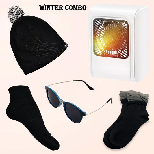 Winter Warm Set Combo 🔥 | 5 - in - 1: Beanie Hat, Room Heater, Sunglasses & Cozy Socks | Unisex Cold Weather Kit - Chestore