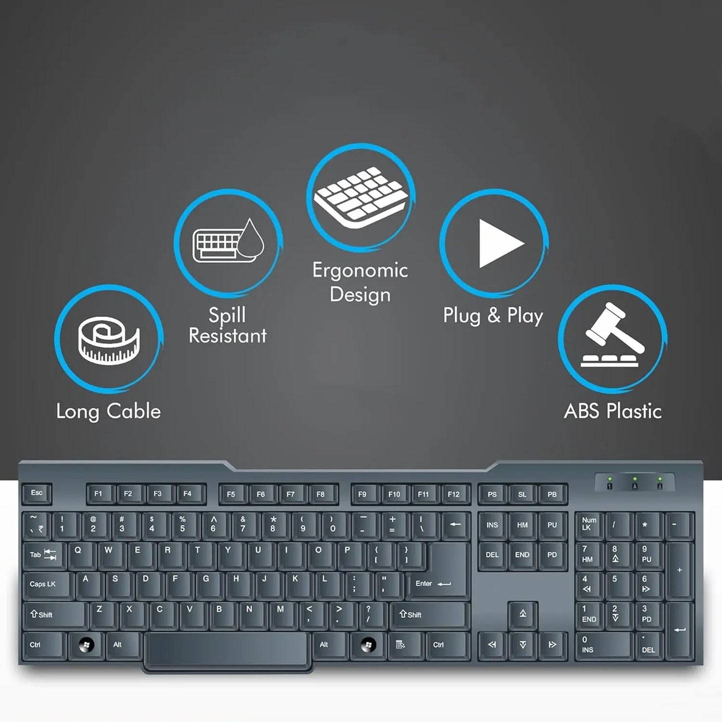 Wired USB Keyboard – 104 Keys | Ergonomic & Durable Keyboard for Home & Office Use | 1 Pc - Chestore