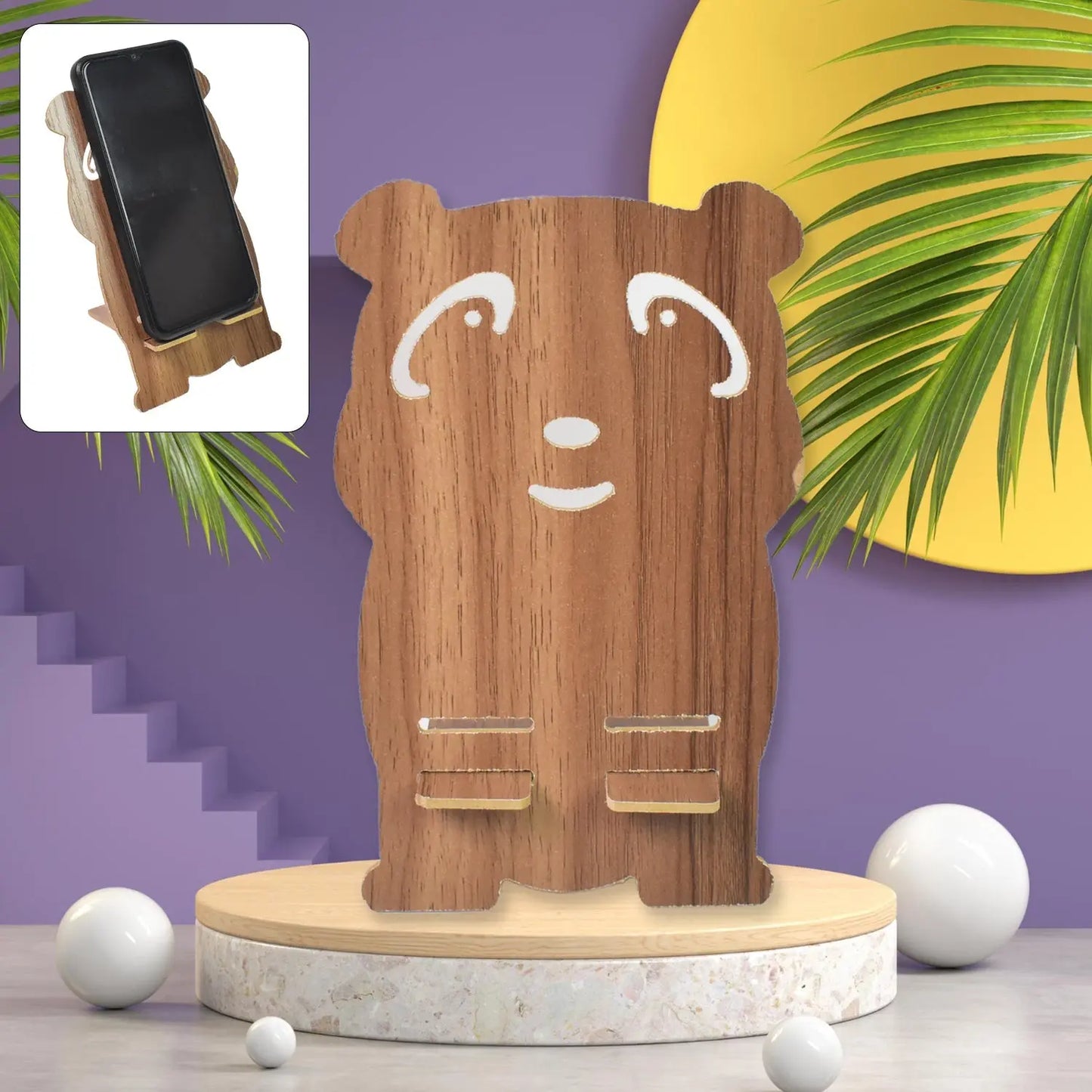 Wooden Cartoon Shape Mobile Stand – Fun & Functional Phone Holder for All Ages 🐻📱✨ - Chestore