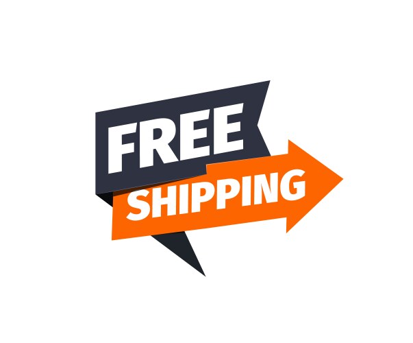 Free shipping text with an orange arrow on a white background